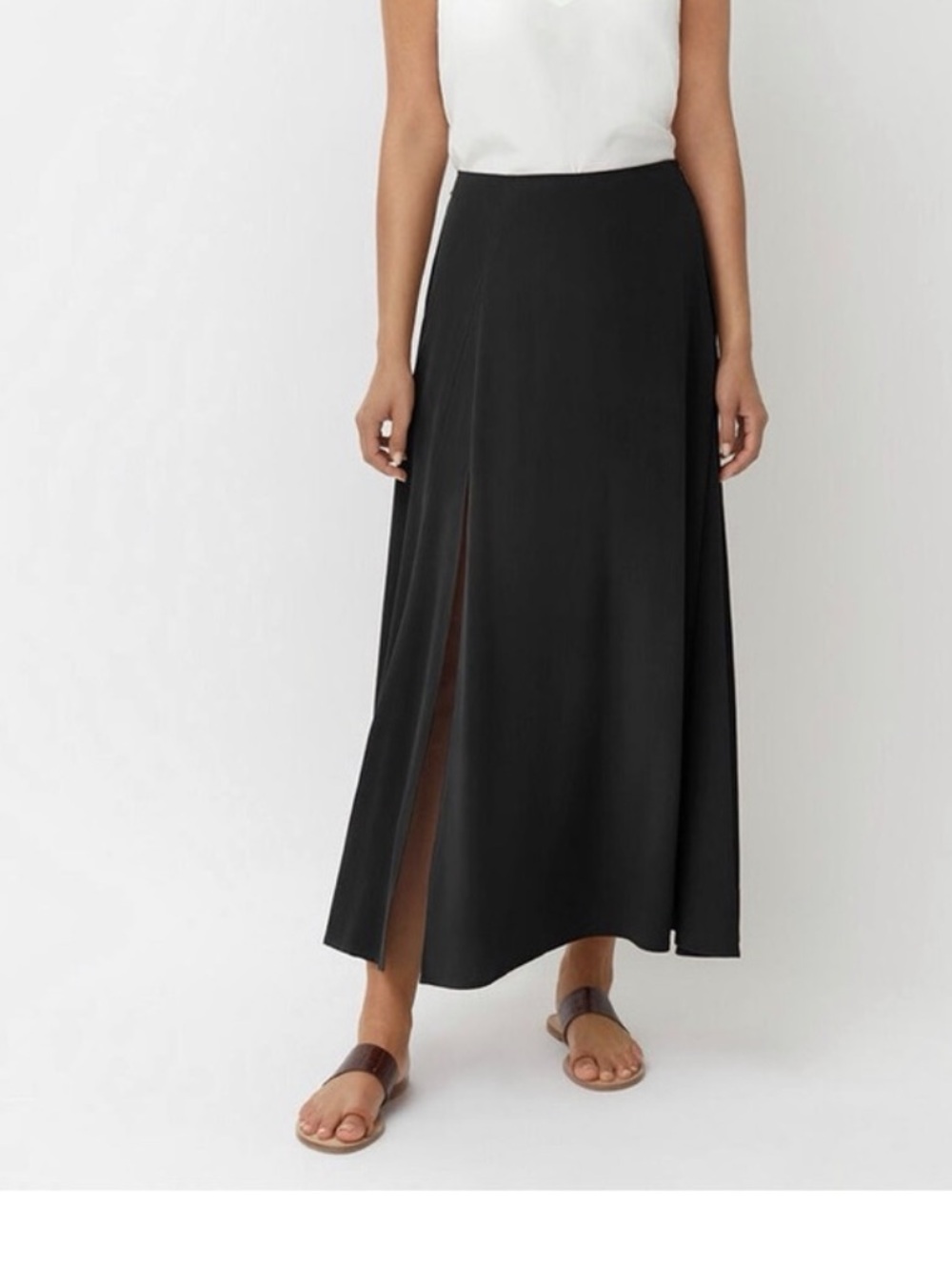 Cuyana Washable Silk Charmeuse Maxi Skirt Black XL Made in USA